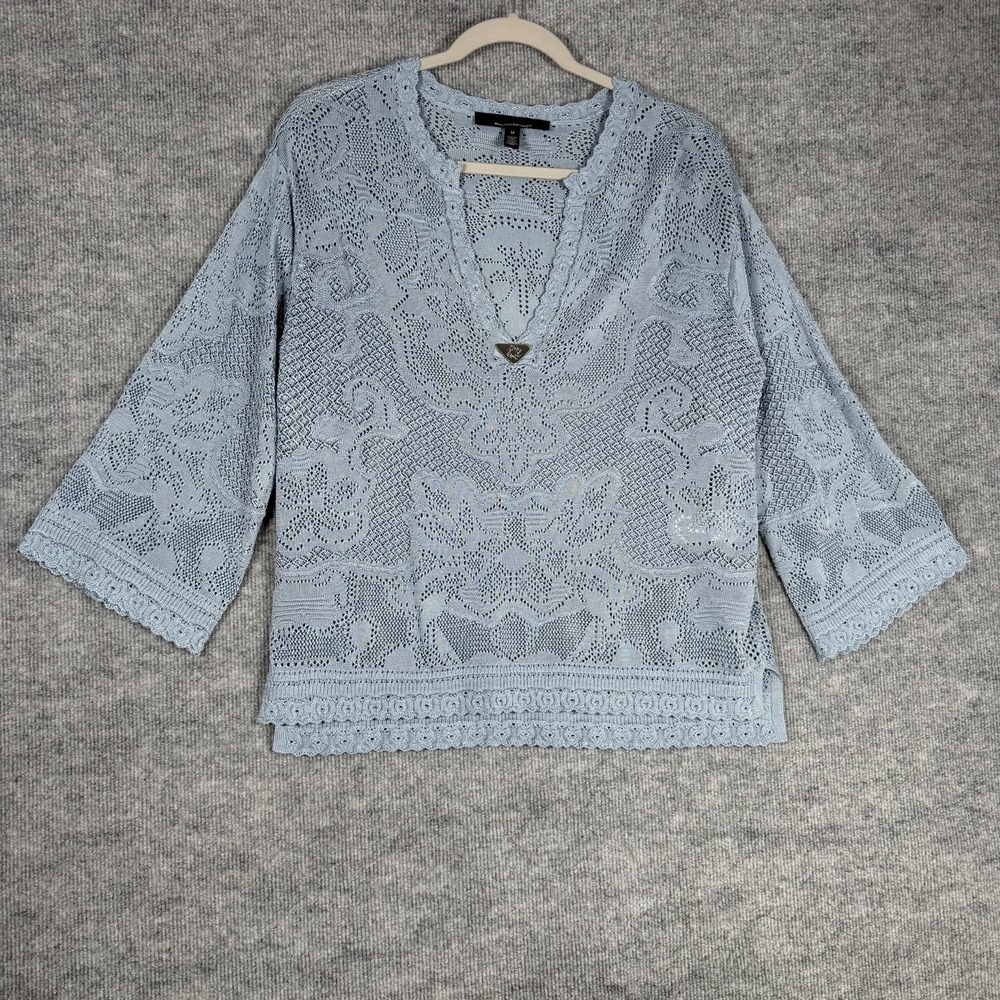White House Black Market Size-M Womens Top Pointelle Stitch 3/4 Sleeve - Picture 2 of 11